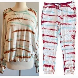 YFB SET matching White, Brown & Teal Tie-Dye Soft shirt and pants
